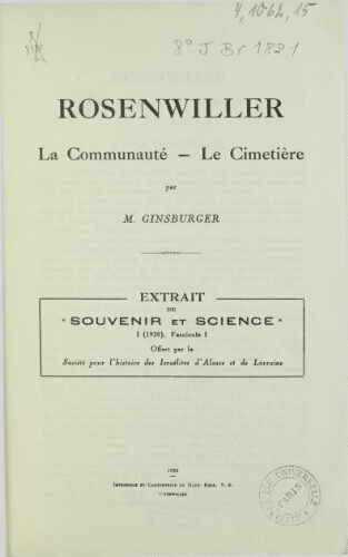 Rosenwiller : la communauté, le cimetière